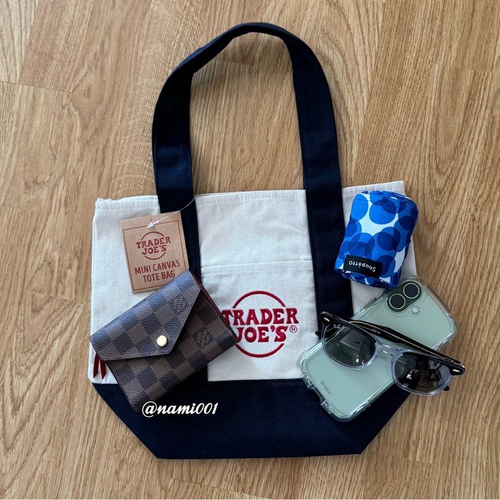 Trader Joe's Viral Mini Canvas Tote Bag Blue - Picture 2 of 3